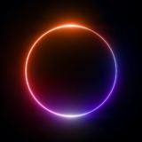 3d render, neon light, round frame, blank space for text, ultraviolet spectrum, ring symbol, halo, isolated on blank background
