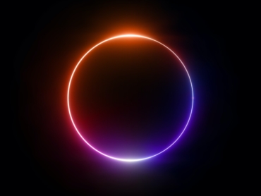 3d render, neon light, round frame, blank space for text, ultraviolet spectrum, ring symbol, halo, isolated on blank background