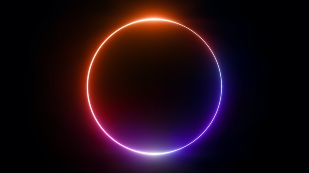 3d render, neon light, round frame, blank space for text, ultraviolet spectrum, ring symbol, halo, isolated on blank background